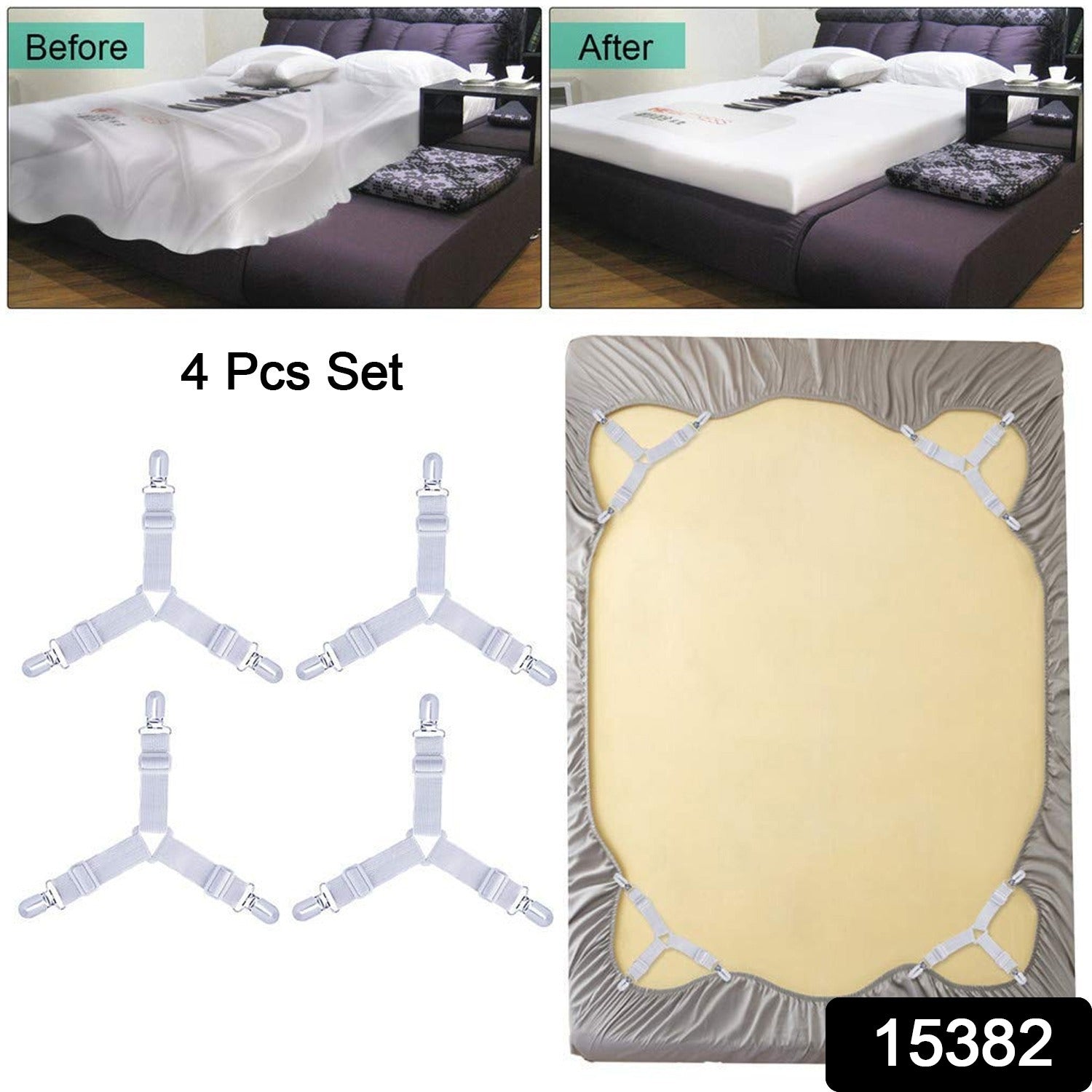 Adjustable Triangle Elastic Suspenders Gripper Holder Straps Clip For Bed Sheets (4 Pc) Adjustable Triangle Elastic Suspenders Gripper Holder Straps Clip For Bed Sheets (4 Pc)